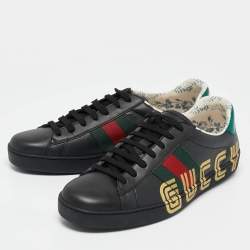 Gucci Black Leather Guccy Ace Sneakers Size 42