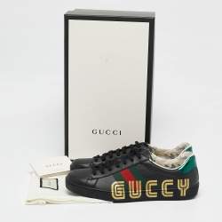 Gucci Black Leather Guccy Ace Sneakers Size 42