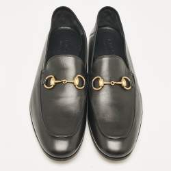 Pre Owned Gucci Black Leather Horsebit Foldable Loafers Size 43