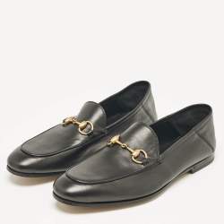 Pre Owned Gucci Black Leather Horsebit Foldable Loafers Size 43