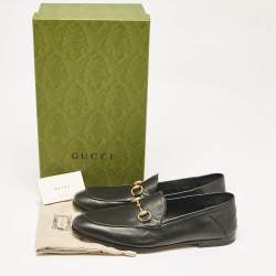 Pre Owned Gucci Black Leather Horsebit Foldable Loafers Size 43
