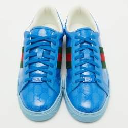 Gucci Blue GG Crystal Canvas Web Detail Ace Low Top Sneakers Size 44