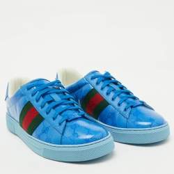 Gucci Blue GG Crystal Canvas Web Detail Ace Low Top Sneakers Size 44
