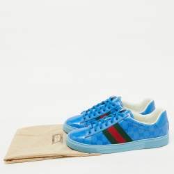 Gucci Blue GG Crystal Canvas Web Detail Ace Low Top Sneakers Size 44