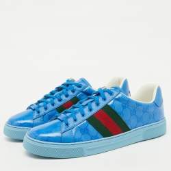 Gucci Blue GG Crystal Canvas Web Detail Ace Low Top Sneakers Size 44