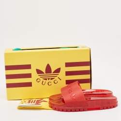 Gucci x Adidas Red Rubber Adilette Flat Slides Size 41