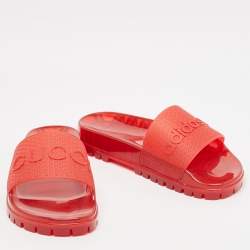 Gucci x Adidas Red Rubber Adilette Flat Slides Size 41