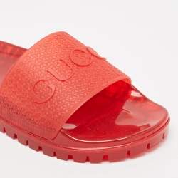 Gucci x Adidas Red Rubber Adilette Flat Slides Size 41