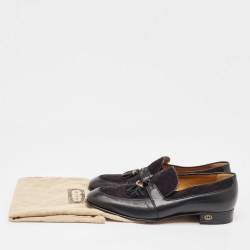 Pre Owned Gucci Black Leather and Suede Slip On Loafers Size 42