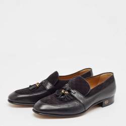 Pre Owned Gucci Black Leather and Suede Slip On Loafers Size 42