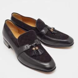 Pre Owned Gucci Black Leather and Suede Slip On Loafers Size 42
