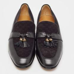 Pre Owned Gucci Black Leather and Suede Slip On Loafers Size 42