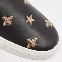 Gucci Black Leather Bees Slip On Sneakers Size 40