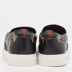 Gucci Black Leather Bees Slip On Sneakers Size 40