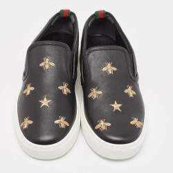 Gucci Black Leather Bees Slip On Sneakers Size 40