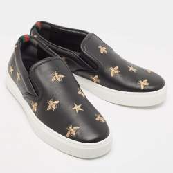 Gucci Black Leather Bees Slip On Sneakers Size 40