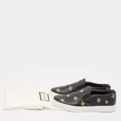 Gucci Black Leather Bees Slip On Sneakers Size 40