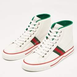 Gucci White Leather Tennis 1977 High Top Sneakers Size 40.5