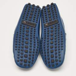Gucci Blue Leather Interlocking G Loafers Size 43.5