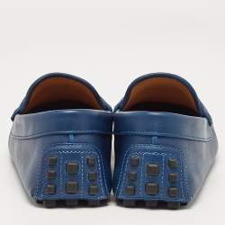 Gucci Blue Leather Interlocking G Loafers Size 43.5