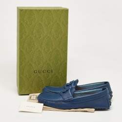 Gucci Blue Leather Interlocking G Loafers Size 43.5