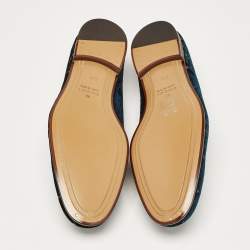 Pre Owned Gucci Blue GG Velvet Jordaan Loafers Size 43.5