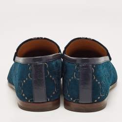 Pre Owned Gucci Blue GG Velvet Jordaan Loafers Size 43.5