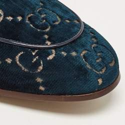 Pre Owned Gucci Blue GG Velvet Jordaan Loafers Size 43.5