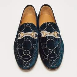 Pre Owned Gucci Blue GG Velvet Jordaan Loafers Size 43.5