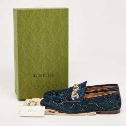 Pre Owned Gucci Blue GG Velvet Jordaan Loafers Size 43.5