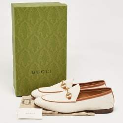 Gucci Off White Canvas Jordaan Loafers Size 43