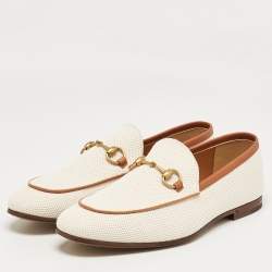 Gucci Off White Canvas Jordaan Loafers Size 43