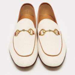 Gucci Off White Canvas Jordaan Loafers Size 43