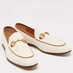 Gucci Off White Canvas Jordaan Loafers Size 43