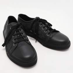 Gucci Black Canvas and Leather Trainers Low Top Sneakers Size 43.5