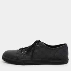 Gucci Black Canvas and Leather Trainers Low Top Sneakers Size 43.5