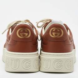 Pre Owned Gucci Brown Jumbo GG Embossed Leather Low Top Sneakers Size 43