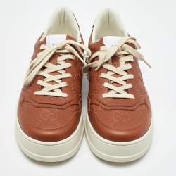 Pre Owned Gucci Brown Jumbo GG Embossed Leather Low Top Sneakers Size 43