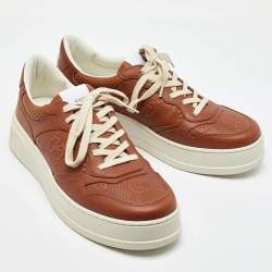 Pre Owned Gucci Brown Jumbo GG Embossed Leather Low Top Sneakers Size 43
