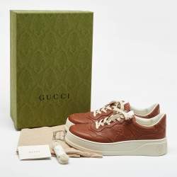 Pre Owned Gucci Brown Jumbo GG Embossed Leather Low Top Sneakers Size 43