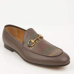 Gucci Brown Leather Logo Loafers Size 8