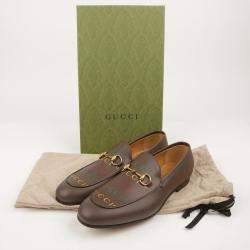Gucci Brown Leather Logo Loafers Size 8