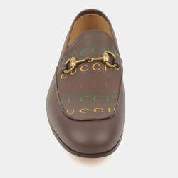 Gucci Brown Leather Logo Loafers Size 8