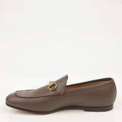 Gucci Brown Leather Logo Loafers Size 8