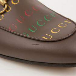 Gucci Brown Leather Logo Loafers Size 8