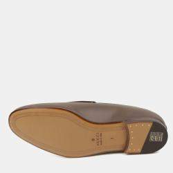 Gucci Brown Leather Logo Loafers Size 8