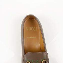 Gucci Brown Leather Logo Loafers Size 8
