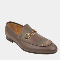 Gucci Brown Leather Logo Loafers Size 8