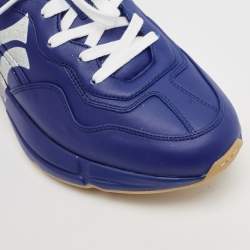 Gucci Blue Leather NY Yankees Rhyton Sneakers Size 41.5