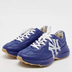 Gucci Blue Leather NY Yankees Rhyton Sneakers Size 41.5